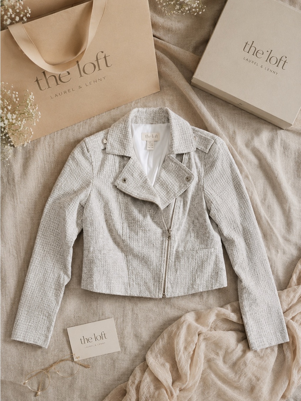 LOFT Light Gray Textured Moto Blazer Jacket XXSP